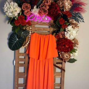 Vici Large Orange Maxi Strapless Dress with Slit